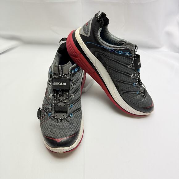 HOKA Rapa Nui 2 Trail Running Shoes Men\'s 8.5 Gray Red Cushion Hiking Cinch Lace main image 6